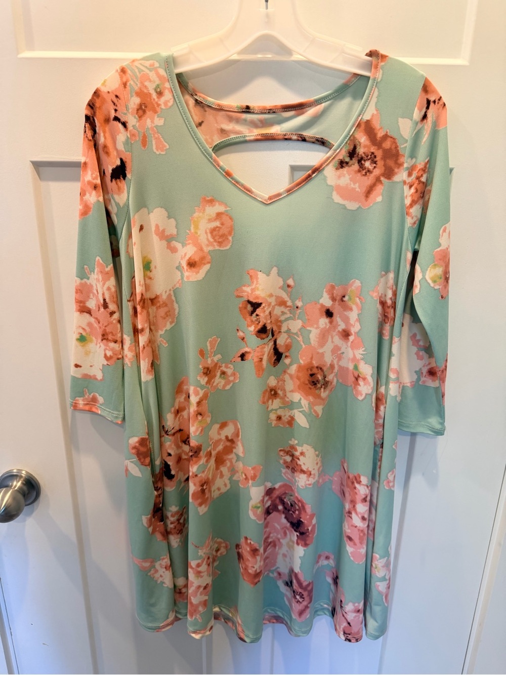 MTS Mint Green Peach Floral Keyhole Swing Dress Size S